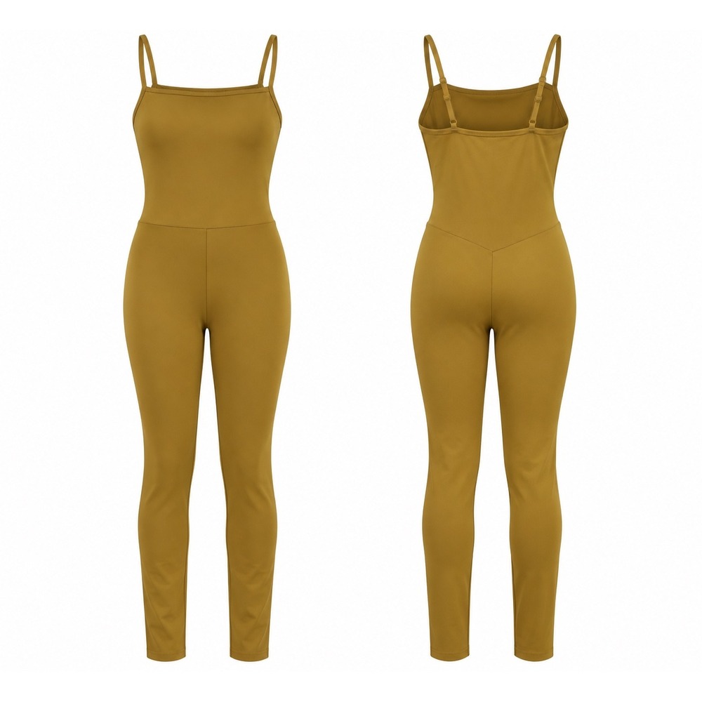 Girlfriend Collective Mustard Spaghetti Strap Full Length Unitard Jumpsuit M